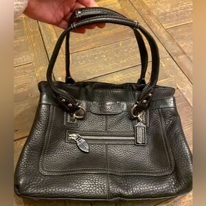 Coach Penelope F14686 Black Pebble Leather Ruffle Satchel Top Handle Bag W COA